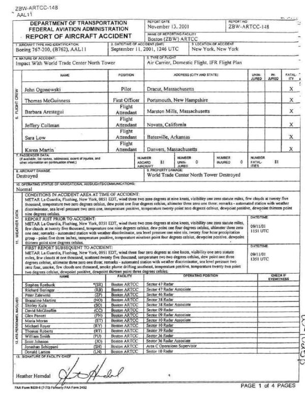 9/11 Terrorist Attacks: FAA & NTSB Documents