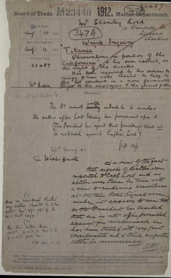 Titanic Disaster British National Archives Documents - Image 2