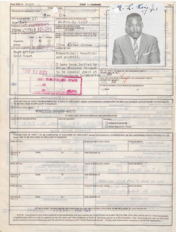 Martin Luther King Jr. State Department Records - Passport Files - Image 2