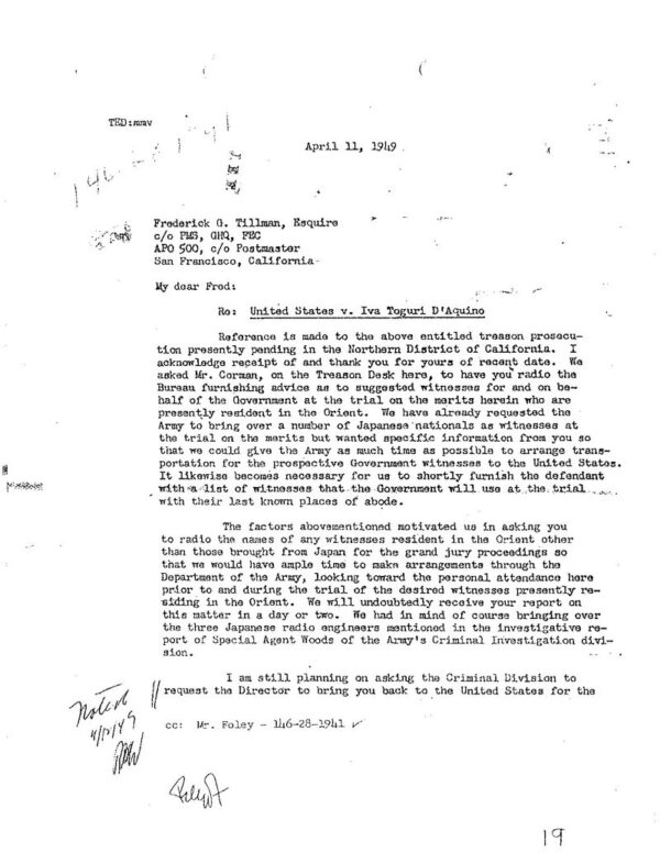 Tokyo Rose: Department of Justice Prosecution Files