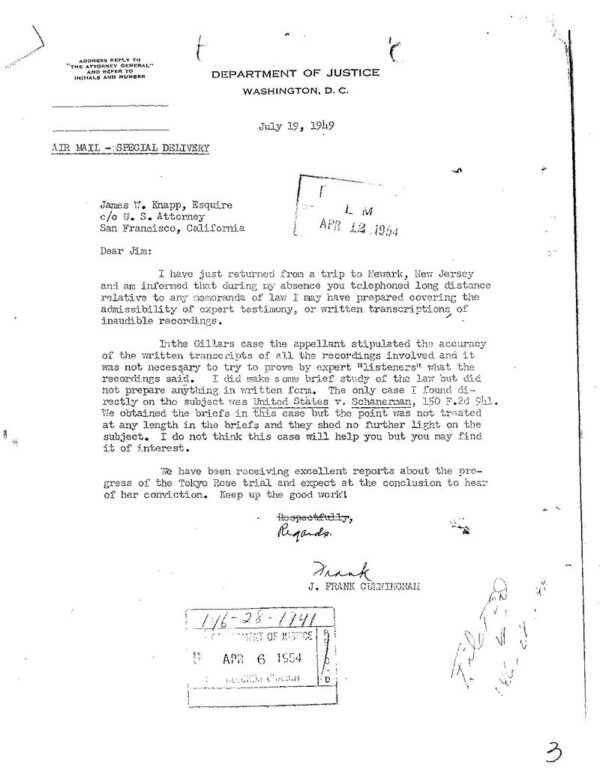 Tokyo Rose: Department of Justice Prosecution Files - Image 3