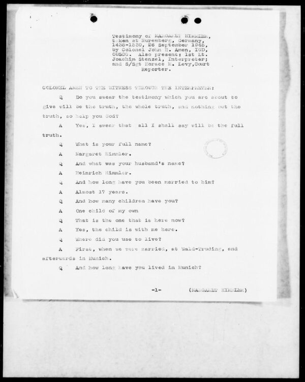 World War II: Interrogation Report and Diary of Margarete Himmler, Wife of Heinrich Himmler - Image 2