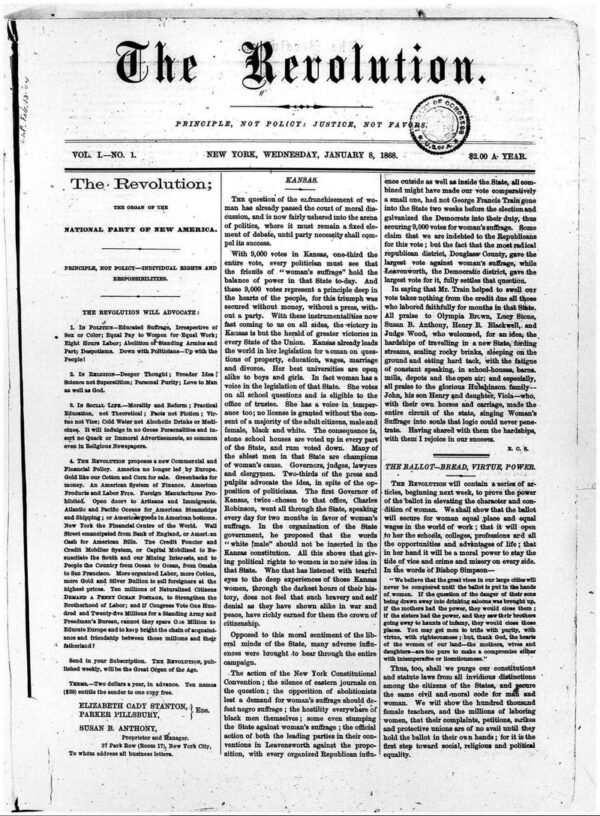 The Revolution Susan B Anthony Suffrage/Women's Rights