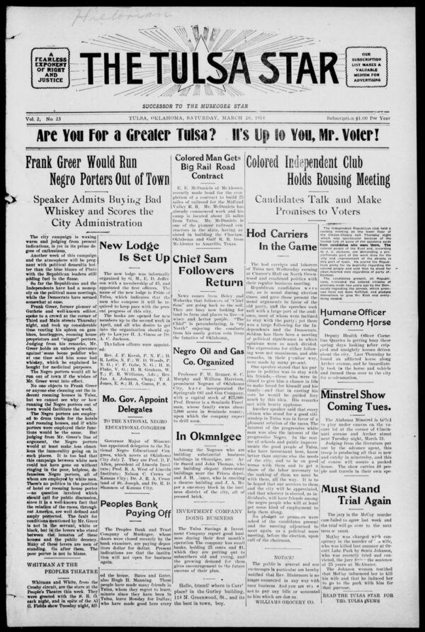 Tulsa Oklahoma African American Newspaper Tulsa Star 1913-1921 - Image 2