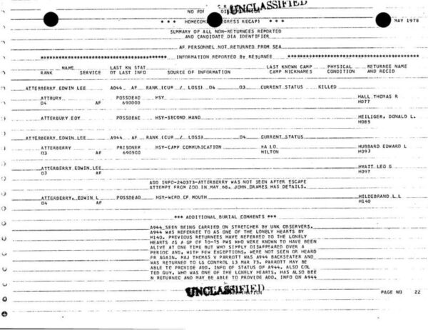 Vietnam War: POW/MIA Summary of All Reported Non-Returnees - Image 3