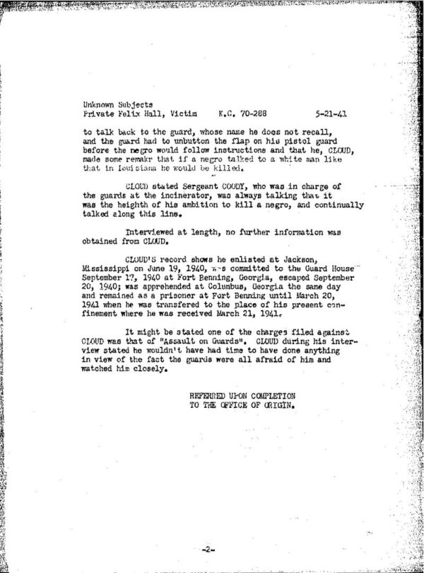 World War II: Felix Hall Lynching - FBI Files, Articles, Historical Records - Image 3